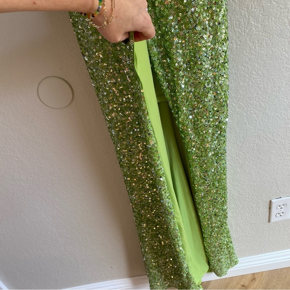 Dress The Population Kai Strapless Sequin Gown Dress Size S Lime Green New - Picture 12 of 15